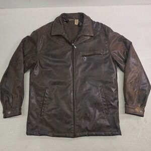 Ruff Hewn Well Worn Faux Leather Distressed Quilt Lined Brown Bomber Jacket Sz M